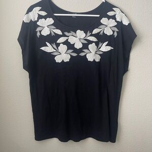 Forever 21 Black Top with White Floral Design